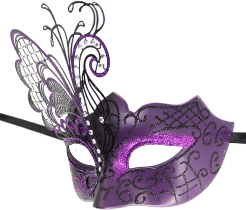 Vista 3 de Awlsyj Máscara de mascarada para parejas, de metal, veneciano, Halloween, Mardi Gras, para fiesta, baile de graduación