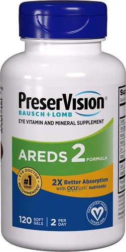 Vista 2 de PreserVision AREDS 2 Suplemento vitamínico y mineral para ojos con OCUSorb, 120 geles suaves veganos, contiene luteína, zeaxantina, vitamina C