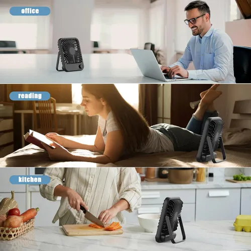 Vista 7 de Ventilador pequeño de escritorio, ventilador personal recargable portátil con alimentación por batería, 100 velocidades, inclinación ajustable