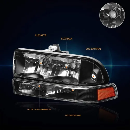 Vista 2 de PM PERFORMOTOR Faros delanteros de esquina ámbar de carcasa negra de repuesto compatibles con Blazer 98-04 / 98-04 S10., PMHL-CS10-9804-4P-OH-BA