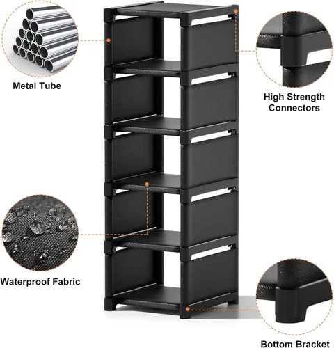 Vista 5 de Zapatero estrecho de 6 niveles, organizador vertical de zapatos de espacio pequeño, estante compacto de 9.84 pulgadas para armario y entrada