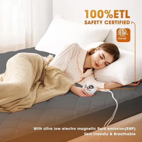 Vista 4 de Protector de colchón térmico tamaño individual, protector de colchón eléctrico con funciones de precalentamiento, calentador de cama con controlador