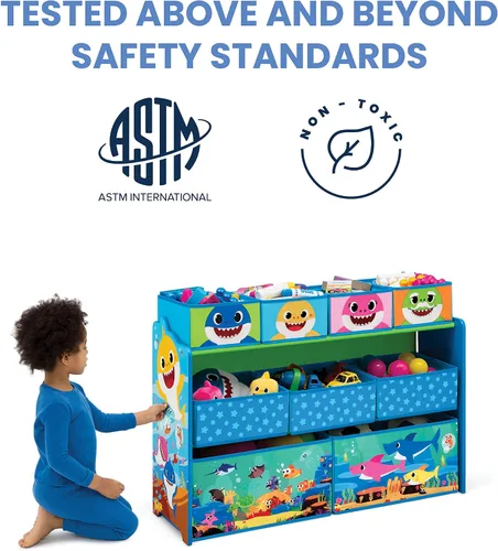 Vista 4 de Baby Shark Deluxe - Organizador de juguetes de diseño y almacenamiento de 9 contenedores por Delta Children, certificado Greenguard Gold