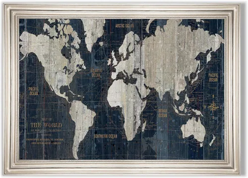 Vista 9 de Lienzo enmarcado para pared, diseño de mapa del viejo mundo azul