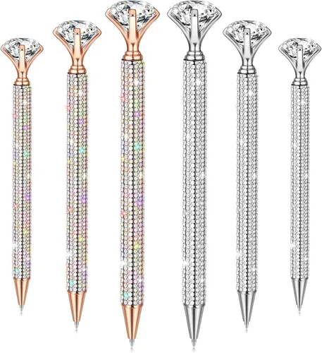 Vista 8 de Jeyiour 6 bolígrafos de diamantes grandes con diamantes de imitación de cristal brillante de metal con purpurina de diamante, bolígrafos de bola