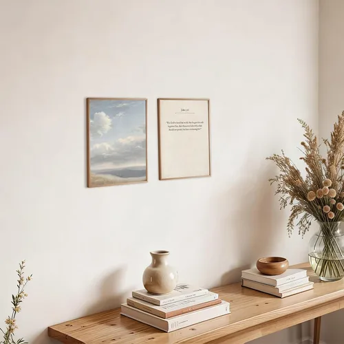 Vista 6 de TWNSLLA Juego de Arte de Pared Cristiano de 9 Piezas, Decoración de Pared con Versículos Clásicos de la Biblia, Cuadros Rústicos de Paisajes