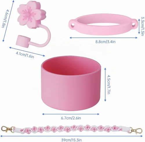 Vista 6 de NiHome Kit de Accesorios para Vaso Stanley de 14 onzas, Incluye Correa de Asa Tejida a Mano, Anillo de Silicona, Tapa de Pajita de Silicona y Rosa