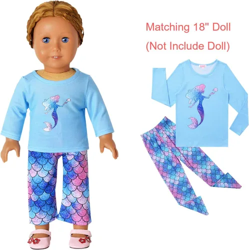 Vista 35 de QPANCY Conjunto de pijamas a juego para niñas y muñecas, pijamas de manga larga para otoño e invierno