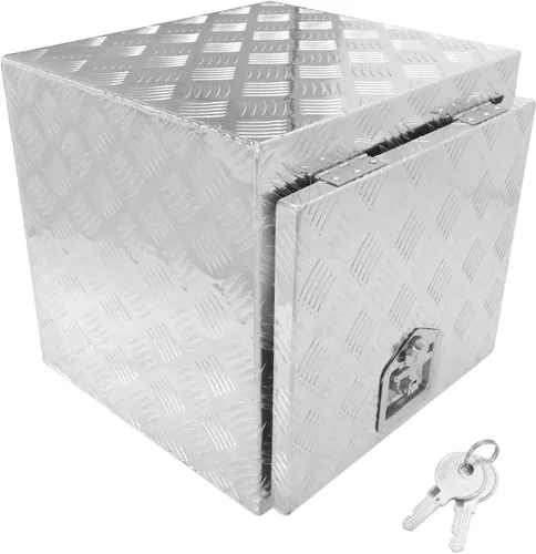 Vista 16 de Caja de herramientas de aluminio resistente de 16 x 7.5 x 10 pulgadas, caja de herramientas de camión con patrón de 5 barras de banda de rodadura