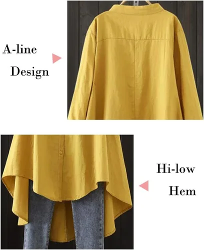 Vista 5 de Minibee Camisa de lino de algodón para mujer, blusa bordada de manga larga con botones
