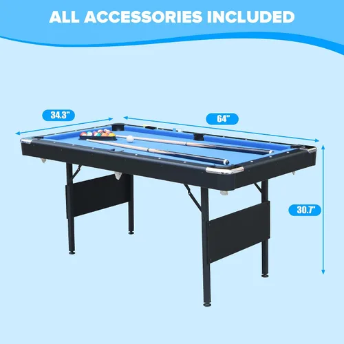Vista 6 de Ditkoko Mesa de billar, mesa de billar plegable de 64 pulgadas con bolas, tacos, tiza, cepillo y triángulo, juego de mesa de billar para sala
