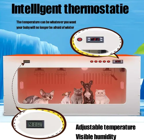 Vista 5 de QIANG Incubadora de perrera transpirable visible con calefacción, caja grande para cachorros y gatitos, cuenta con diseño transparente y control