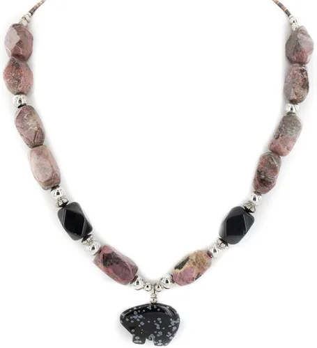 Vista 2 de 280al por menor etiqueta oso auténtico fabricado por Charlene Little Navajo plata Natural ónix negro Charoite y obsidiana copo collar de nativo