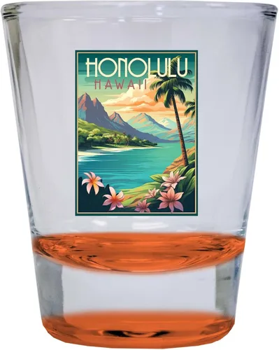 Vista 4 de Honolulu Hawaii C Souvenir - Vaso de chupito redondo de 1.5 onzas, color azul, paquete de 2
