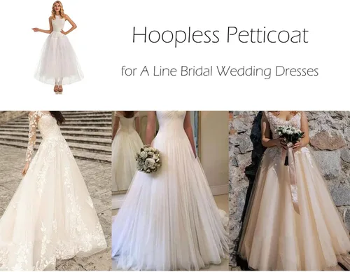 Vista 2 de AWSALE Hoopless Enagua Crinoline Slip Underskirt para vestido de novia WPT109, Blanco