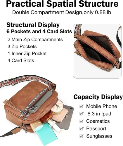Vista 8 de FADEON Bolsos cruzados para mujer y mochila para laptop Colección Marrón