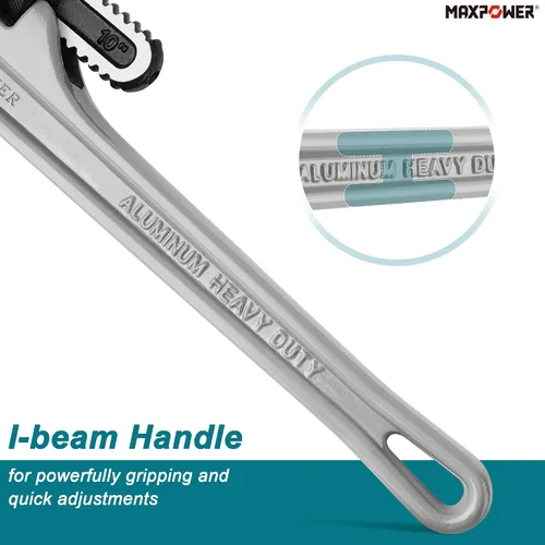 Vista 4 de MAXPOWER Llave de tubo de 10 pulgadas, llave de plomería ajustable de aluminio 40% más ligera