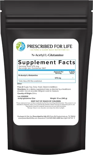 Vista 8 de Prescribed For Life N acetil L glutamina en polvo, suplemento de aminoácidos de glutamina pura L para la salud intestinal y la recuperación