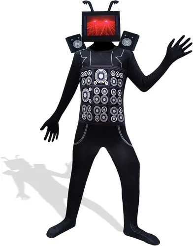 Vista 2 de RXR Disfraz de hombre de televisión, disfraz de Skibidi para niños, disfraz de TV Man cosplay, overol de camarógrafo para hombre, trajes