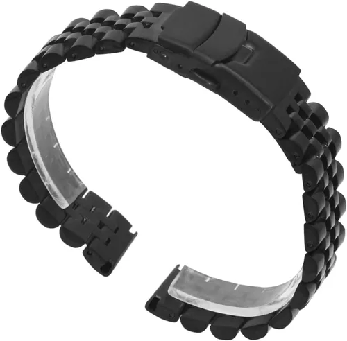 Vista 8 de Correa de Brazalete de Reloj de Acero Inoxidable de Plata Sólido 3D Super Cepillada y Pulida, 20mm 22mm 24mm, Hebilla de Doble Despliegue de Negro