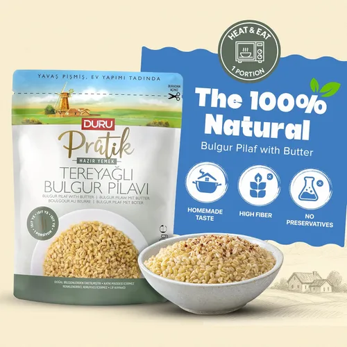 Vista 3 de Duru Bulgur Pilaf con mantequilla, 8,8 onzas, Heat & Eat, 100% natural, sin OMG, libre de BPA, sin grasas trans, sin conservantes