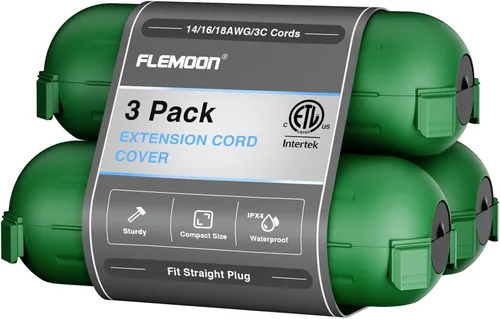 Vista 17 de Flemoon [Paquete de 3] Cubierta de cable de extensión para exteriores, impermeable, resistente a la intemperie, caja de conexión eléctrica