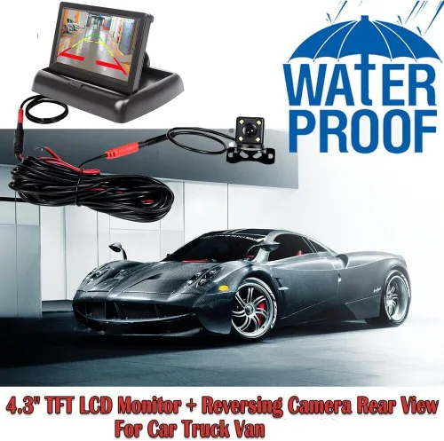 Vista 3 de Monitor plegable TFT LCD de 4.3 pulgadas para coche, cámara de respaldo inversa, cámara de respaldo para coche, sistema de aparcamiento de video