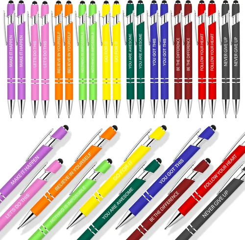 Vista 9 de 10 piezas de bolígrafos inspiradores - Bolígrafos de tinta de bola en masa con punta de lápiz óptico, citas motivacionales, regalos para la escuela