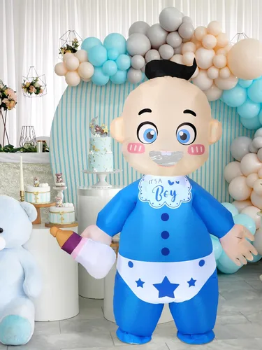 Vista 6 de Poen Disfraz inflable de bebé de 2 piezas para adultos, disfraz gigante de revelación de género, disfraz de bebé niño y niña, disfraz para fiesta