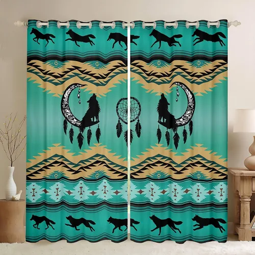 Vista 29 de Cortinas opacas de estilo bohemio occidental de 76 x 45 pulgadas, cortinas y cortinas de atrapasueños de vaca, cortinas del suroeste, cortinas