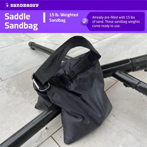 Vista 4 de Sandbaggy Sillín de arena (negro) – Viene prellenado con 15 libras de arena (capacidad de peso de 25 libras) – Pesas para fotografía, tiendas