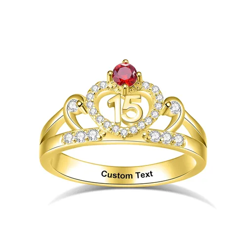 Vista 3 de Piedras de nacimiento joyería para hija, regalos de plata, anillos de quinceañera, anillos de quinceañera, anillo de corazón abierto, circonita