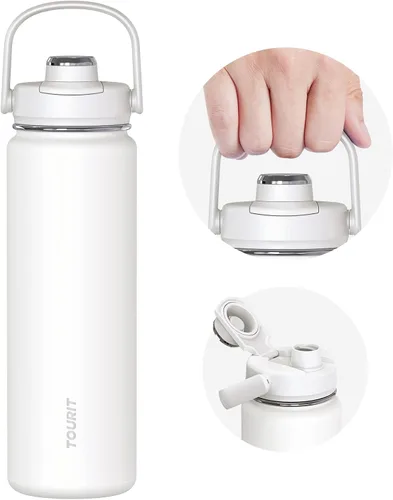 Vista 16 de TOURIT Botella de agua aislada de 32 onzas, botella de acero inoxidable con popote, aislamiento al vacío de doble pared para bebidas frías y Negro