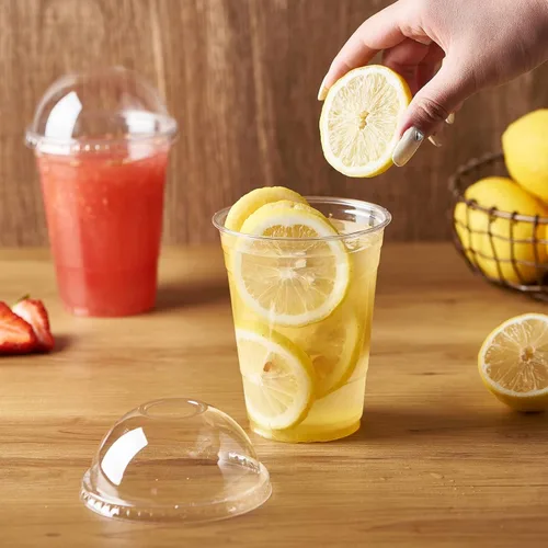 Vista 3 de 100 juegos de vasos de plástico con tapas de cúpula y ranura para pajita, PET transparente, desechables, sin BPA, para fiesta, bebidas heladas