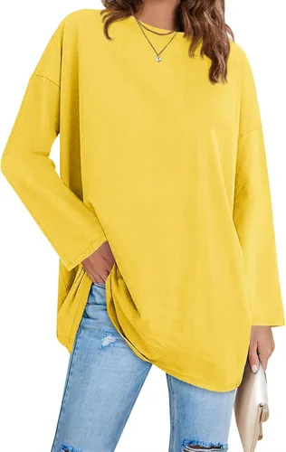 Vista 13 de Fisoew Camisetas de manga larga para mujer, holgadas, casuales, con cuello redondo, blusa suave
