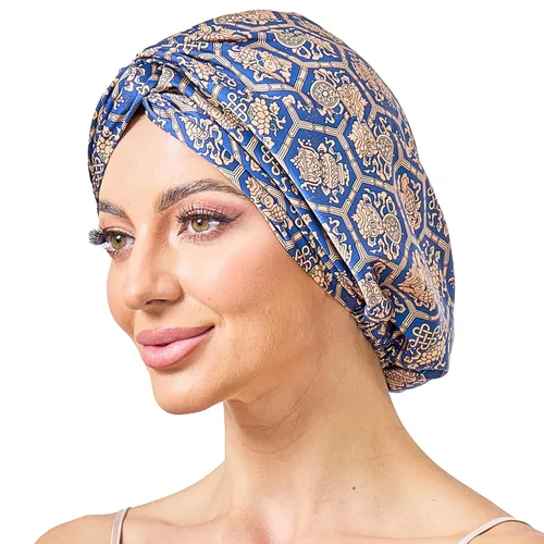 Vista 25 de Gorro de satén de seda ajustable para envolver el cabello para dormir, gorro de dormir de doble capa, turbante nocturno para cabello largo y rizado