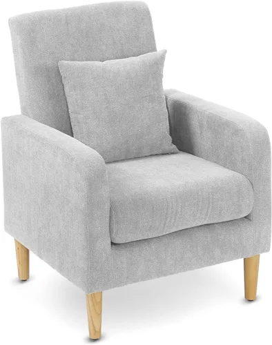 Vista 10 de OS MOTOR Sofá tapizado con almohada, sillón de tela con patas de madera, cómoda silla de descanso para sala de estar, dormitorio u oficina, soporta