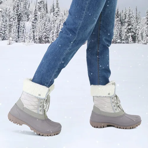 Vista 8 de mysoft Botas de nieve para mujer, aisladas, cálidas, impermeables, con cordones, botas de invierno a media pantorrilla para exteriores
