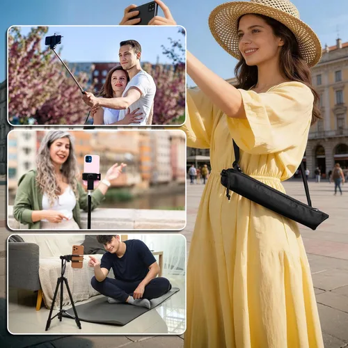 Vista 8 de Funda de transporte de viaje para selfie stick todo en uno, soporte extensible para trípode para teléfono celular con control remoto, bolsa