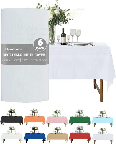 Vista 11 de Black Disposable Paper Tablecloth for Rectangle Tables 4 Pack, 54×108 Inch Waterproof 2 Ply Paper with Plastic Backing, Party Table Cover for
