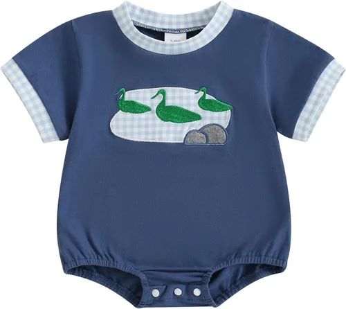 Vista 8 de Mameluco de verano para bebé niño, trajes de mameluco de bloque de color, lindo overol de 3, 6, 12, 18 meses