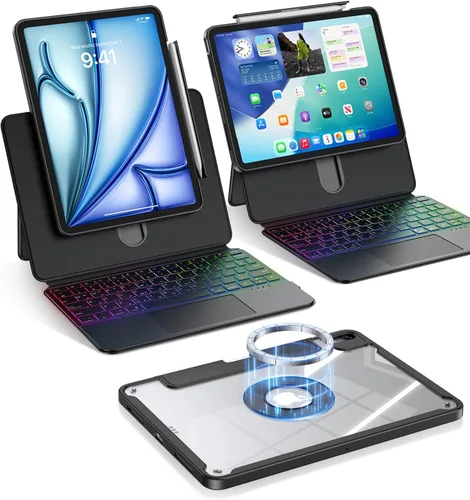 Vista 14 de Funda magnética transparente con teclado para iPad Air de 11 pulgadas (M3/M2) y Pro de 11 pulgadas, 4ª 3ª 2ª 1ª generación, retroiluminación de 7