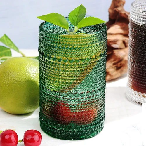 Vista 12 de Juego de 6 vasos de vidrio Lumkit acanalados para beber, juego de cristalería vintage cóctel, vasos para jugo de 13 onzas, ámbar