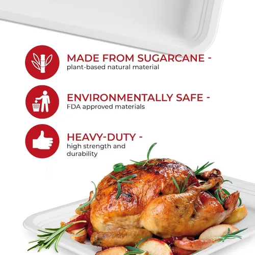 Vista 4 de Paquete de 100 platos desechables con 5 compartimentos, bandejas de 12.5 x 8.6 pulgadas para alimentos