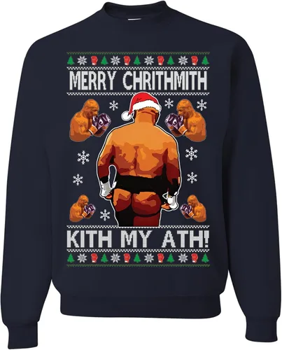 Vista 9 de wild custom apparel Merry Chrithmith Kith My Ath suéter feo de Navidad divertido con cuello redondo sudadera Negro