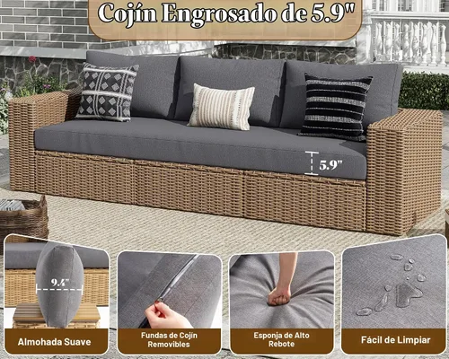 Vista 6 de AMERLIFE - Juego de muebles de patio de 6 piezas, juego de sofá de mimbre