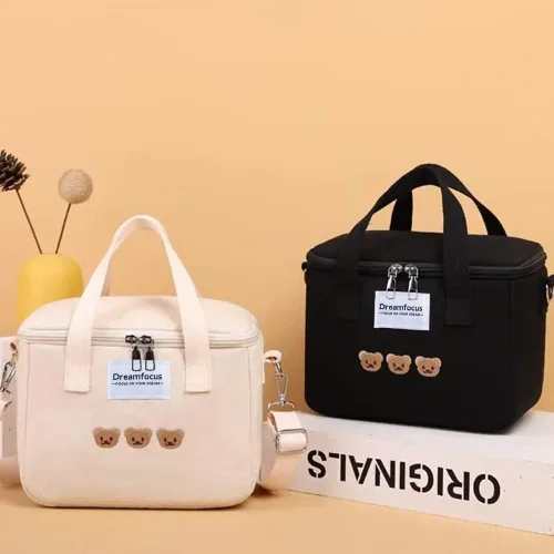 Vista 6 de Dreamfocus Bonita bolsa de almuerzo aislada para niñas, gran capacidad, asa y correa, lonchera Kawaii para niños, adolescentes, mujeres, trabajo