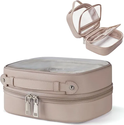 Vista 14 de Bolsa de Cosméticos Transparente de Doble Capa Bolsa de Artículos de Tocador de Viaje Estuche de Maquillaje Transparente con 4 Compartimentos, Bolsa