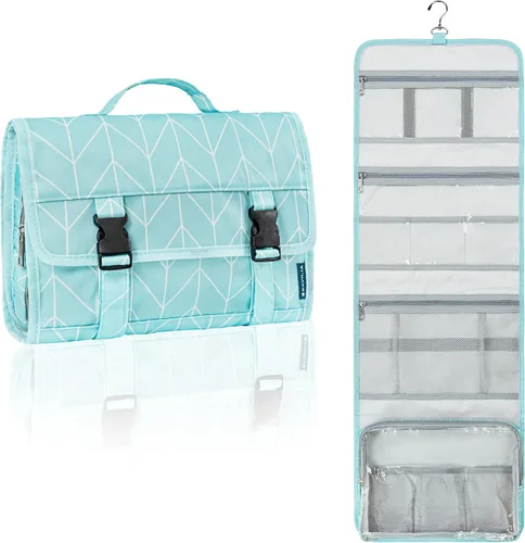 Vista 9 de PAVILIA Neceser colgante de viaje para mujeres y hombres, kit de bolsa de maquillaje de gran capacidad, estuche organizador de almacenamiento