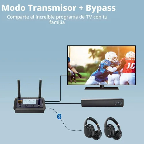 Vista 4 de 1Mii B03Pro+ Bluetooth 5.3 Transmisor Receptor Certificado LDAC para TV Home Stereo, Extensor Bluetooth de Largo Alcance Adaptador de Audio